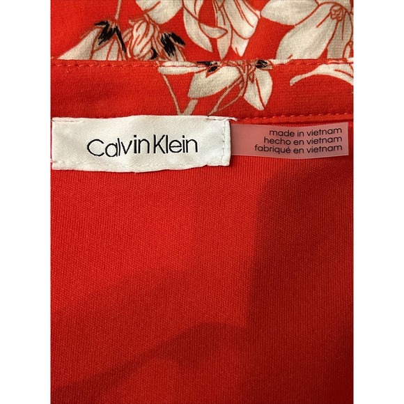 CALVIN KLEIN Women’s L Tank Top Red Floral Polyester Spandex Shelf Liner - Picture 5 of 8